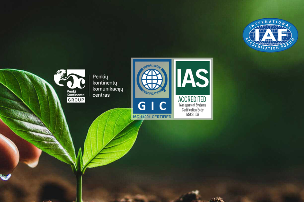 Naujienos „PENKI paslaugas teikiančios įmonės atsakingumą patvirtina sertifikatas ISO 14001“ iliustracija